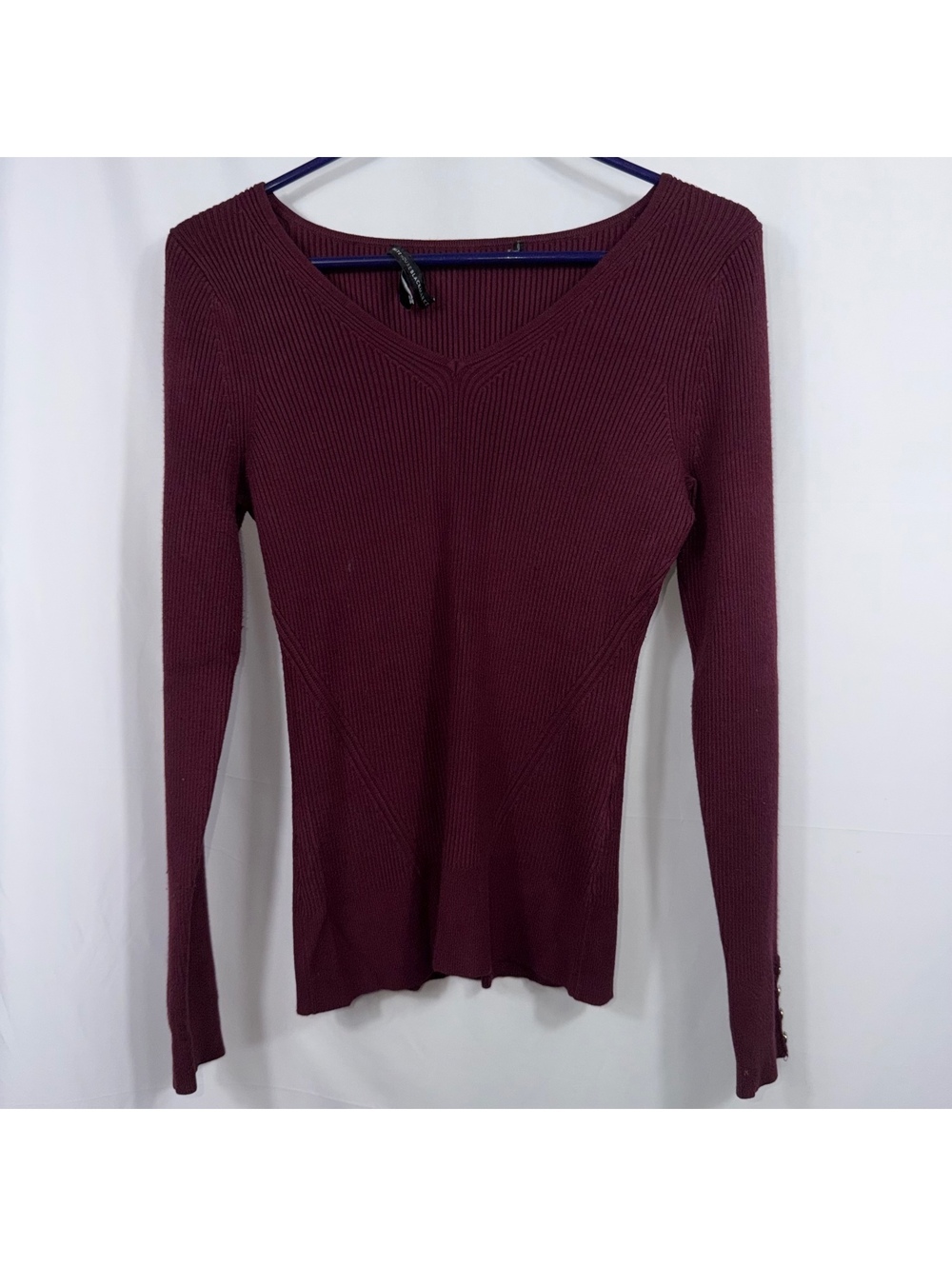 White House Black Market M Burgundy Ribbed Sweater